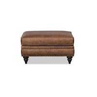 Traditional Leather Ottoman with Nailheads
