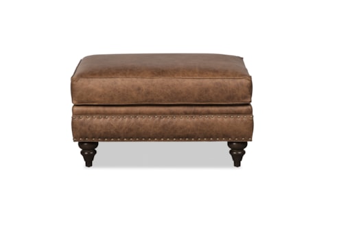 Traditional Leather Ottoman with Nailheads