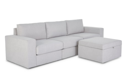 Flex Sofa with Wide Arm and Storage Ottoman - Frost