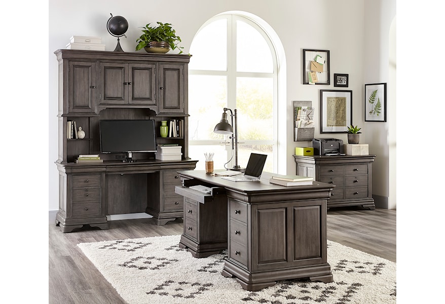 32 Gray Desk with Hutch & Drawers by Monarch –