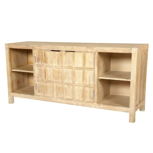 Rustic Two-Door Console Table with Open Shelves
