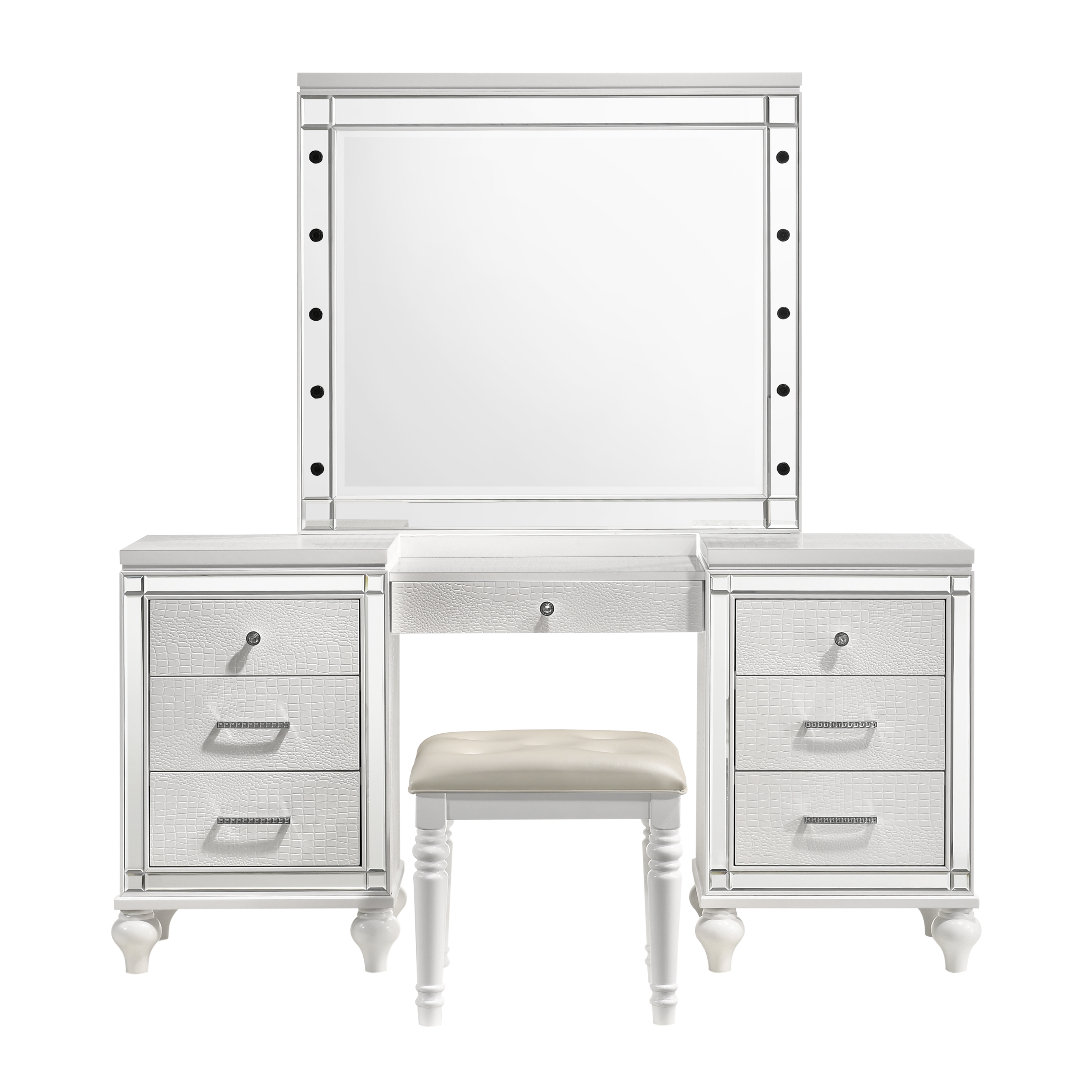 Vanity, Mirror, and Stool Set