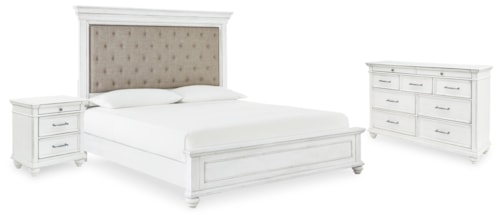 Queen Upholstered Panel Bed, Dresser, And Nightstand
