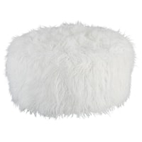 White Faux Fur Round Oversized Accent Ottoman