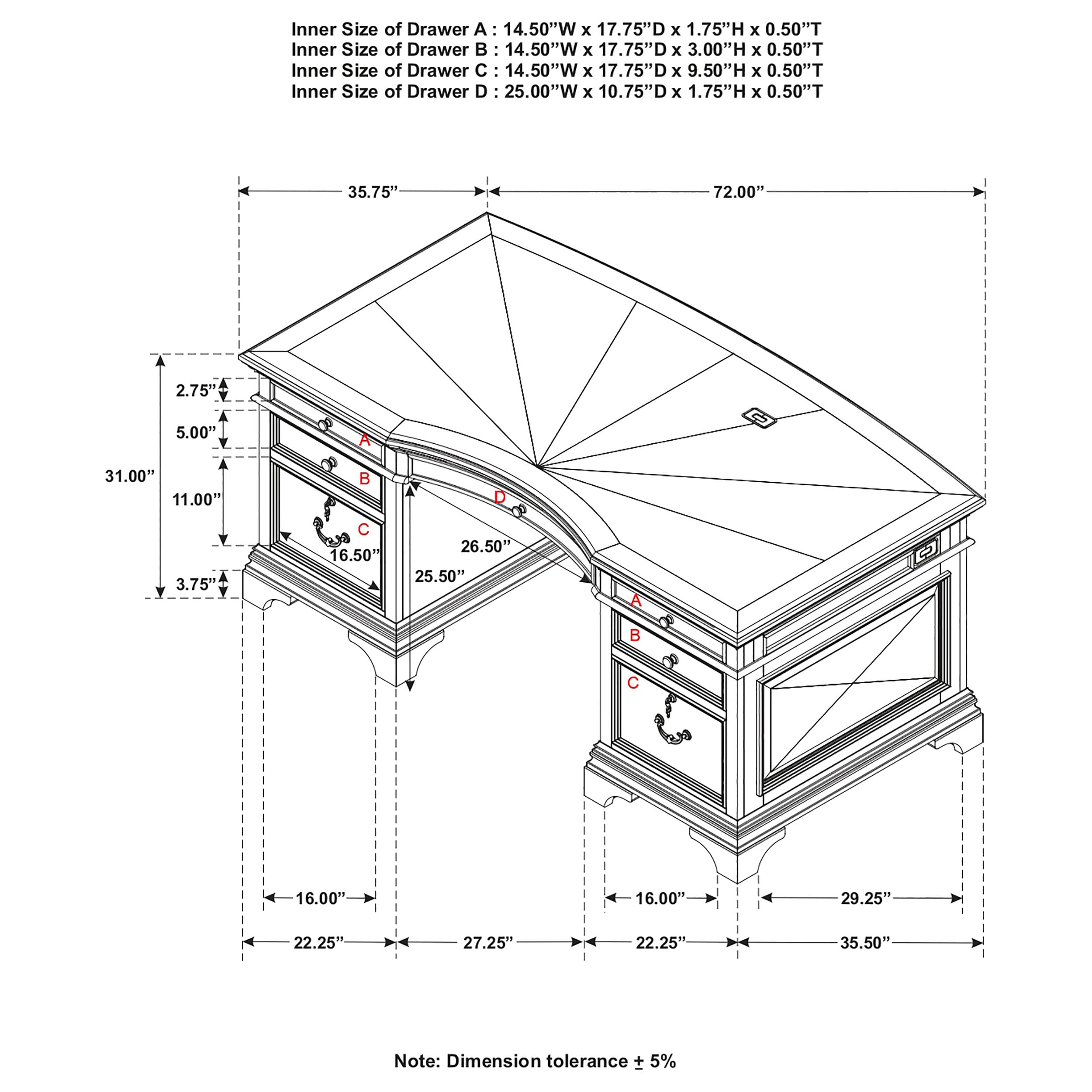 Coaster Hartshill 72-inch 7-drawer Executive Desk
