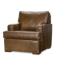 Casual Leather Chair with Track Arms and Block Feet