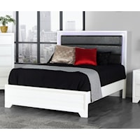 Transitional Queen Low-Profile Bed with Built-In Lighting