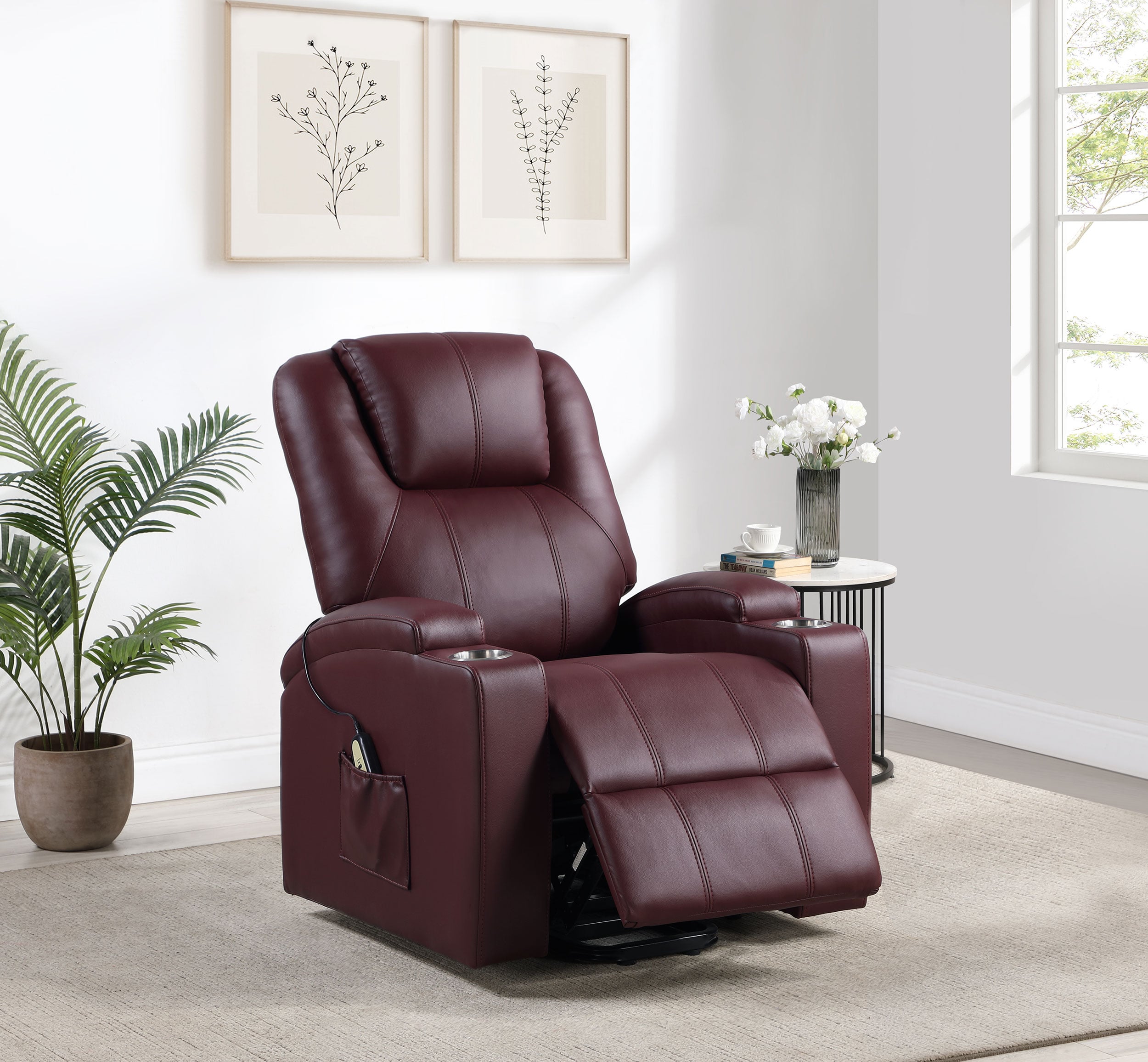 Armstrong Power Lift Massage Recliner Wine