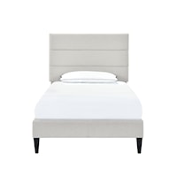 Contemporary Horizontally Channeled Twin Upholstered Platform Bed in Light Gray