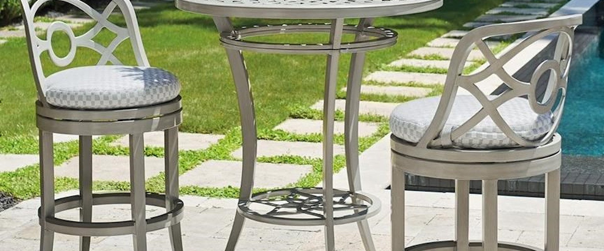 Transitional Outdoor Bistro Set with Bar Stools