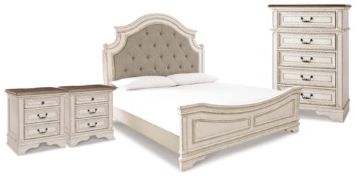 King Upholstered Panel Bed, Chest And 2 Nightstands