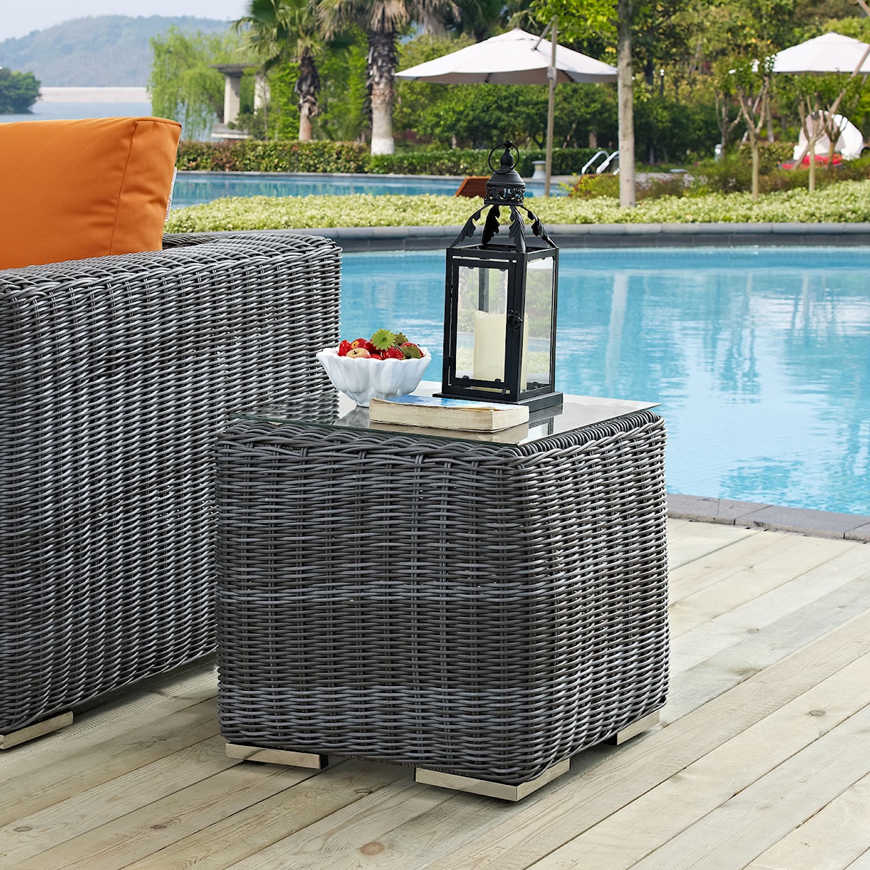 Modway Summon Outdoor Glass Top Side Table