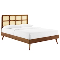 Cane and King Platform Bed With Splayed Legs