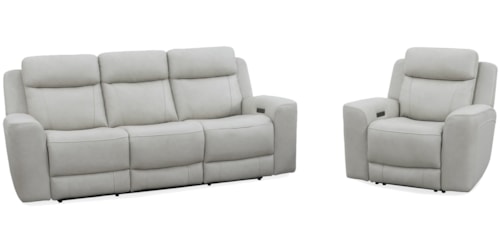 Casual Power Reclining Sofa and Recliner Set with Power Headrests