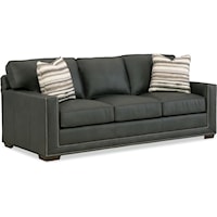 Customizable Leather Sofa with Throw Pillows