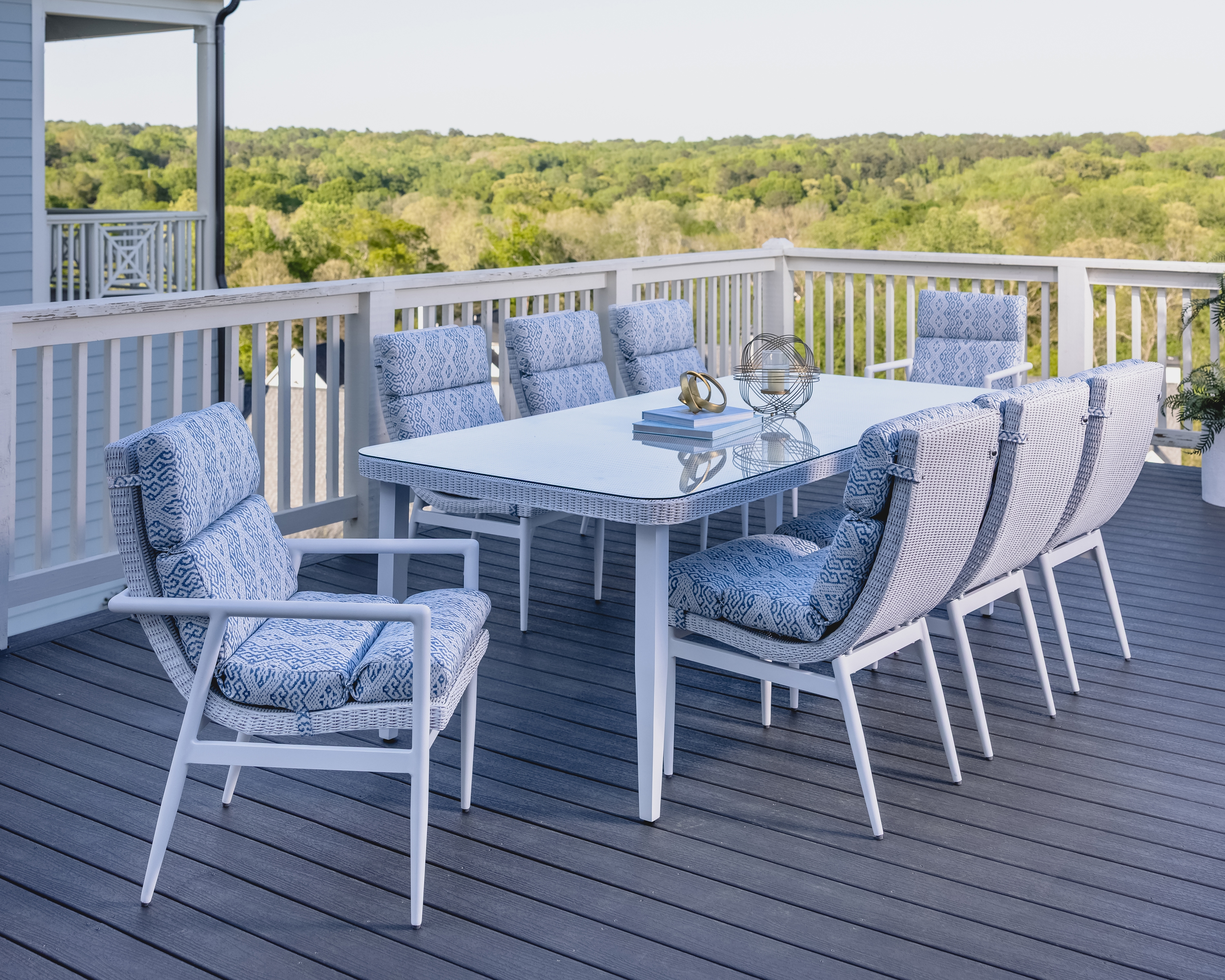 9 pc. Modern Coastal Wicker-Seat Dining Set