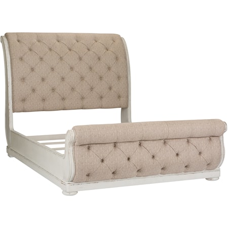 Traditional Upholstered Queen Sleigh Bed with Button Tufting