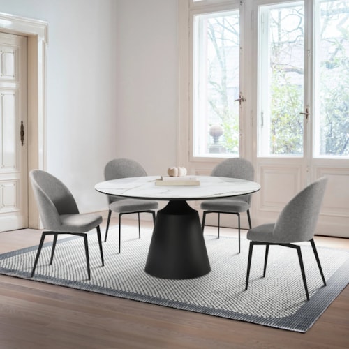 Contemporary 5 Piece Dining Set with Gray Fabric Chairs