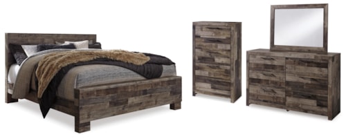 King Panel Bed, Dresser, Mirror And Chest