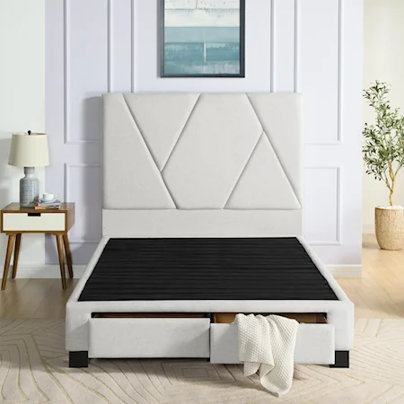 Modern 2-Drawer Storage Queen Bed with Upholstered Headboard