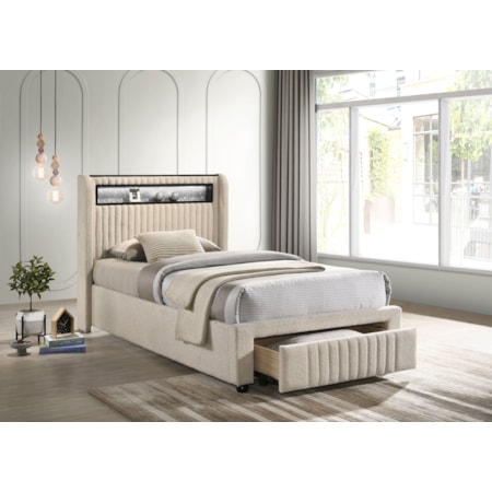 MADDY CREAM LIGHT UP TWIN STORAGE. | BED