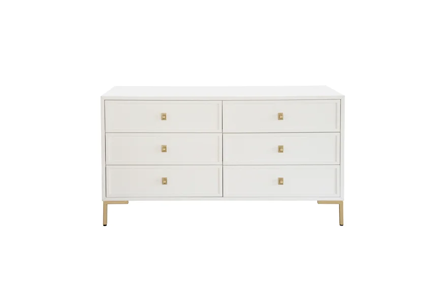 Accents White and Gold Six Drawer Dresser by Accentrics Home at Jacksonville Furniture Mart