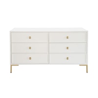 White and Gold Six Drawer Dresser
