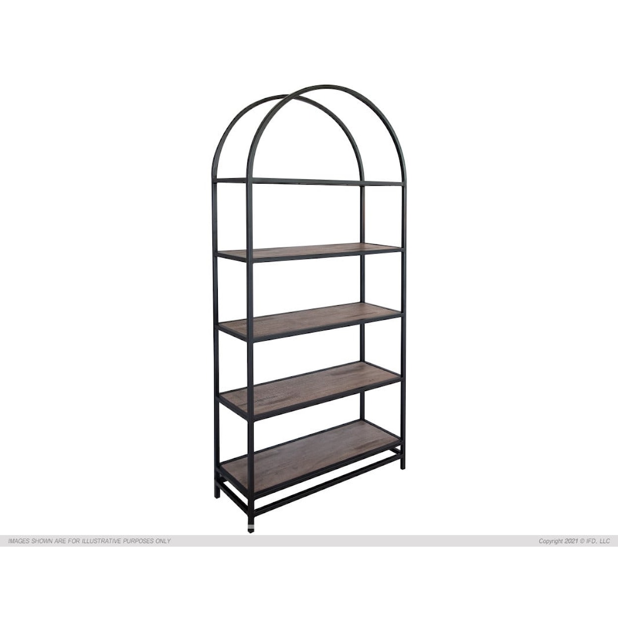 International Furniture Direct Blacksmith 5-Shelf Bookcase with Black Metal Frame