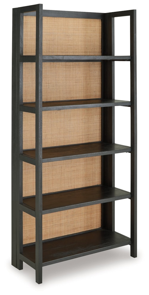 Black Bookcase with Rattan Back
