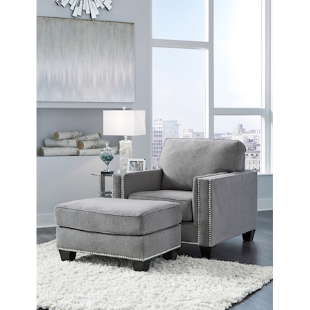 Casual Chair and Ottoman with Nailhead Trim