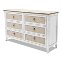 Coastal Two-Tone 6-Drawer Dresser with Rope Ring Drawer Pull