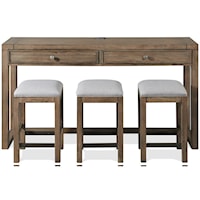 Contemporary Rustic Console Table with Stools, Outlets and USB Chargers
