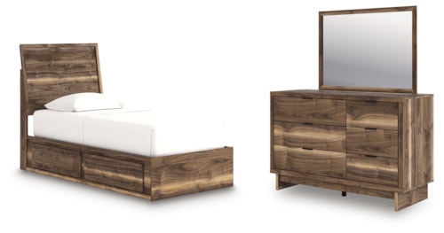 Twin Panel Bed With Storage, Dresser And Mirror
