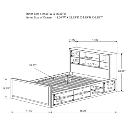 Wood Twin Storage Bookcase Bed