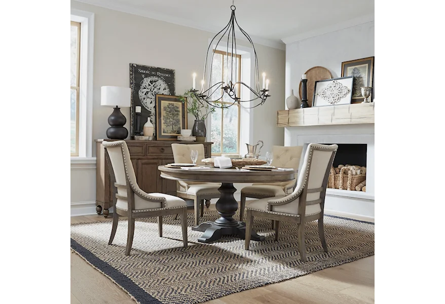 Americana Farmhouse Five-Piece Pedestal Dining Set by Liberty Furniture at Gill Brothers Furniture & Mattress