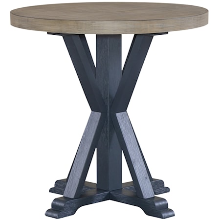 Farmhouse Round Pedestal End Table with "X" Base