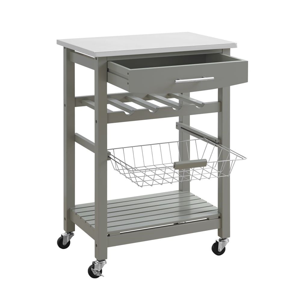 Kitchen Island Gray Stainless Steel Top