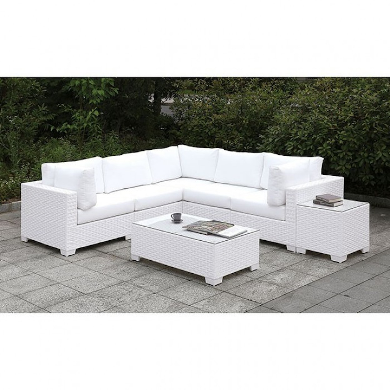 Furniture of America Somani L-Sectional + Coffee Table + End Table