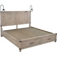 Rustic Farmhouse California King Storage Panel Bed with Dual Touch Lighting