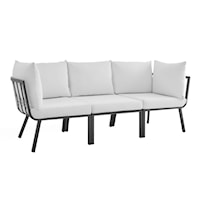 Riverside Coastal 3 Piece Outdoor Patio Aluminum Sectional Sofa Set - Gray/White