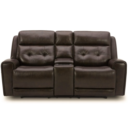 Casual Power Reclining Loveseat with Console and Cupholders