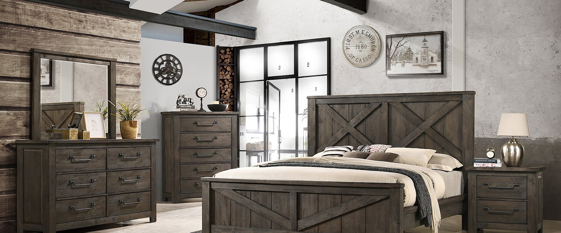 Modern Farmhouse Queen Panel 4-Piece Bedroom Set