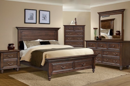 Transitional 4-Piece Queen Bedroom Set with Footboard Storage