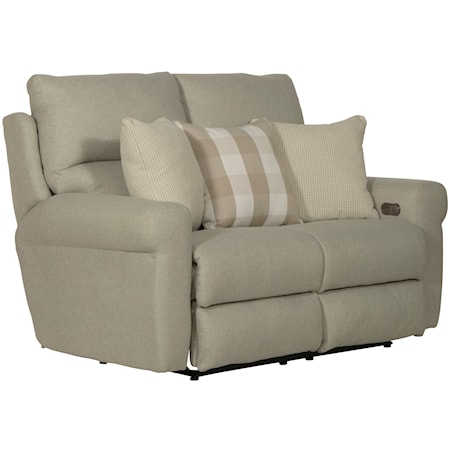 Transitional Power Lay Flat Reclining Loveseat with Built-In USB Ports