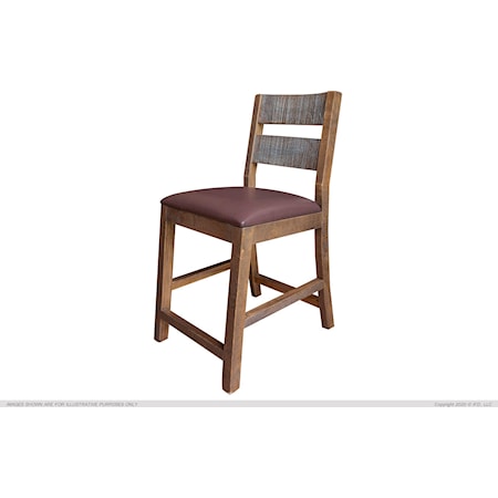 Rustic 24" Barstool with Faux Leather Seat
