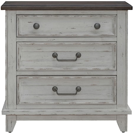 Farmhouse 3-Drawer Nightstand with Charging Station