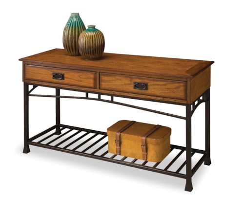 Traditional 2-Drawer Sofa Table with Metal Frame
