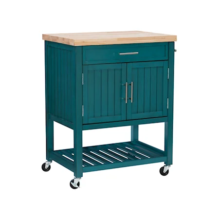 Rustic Kitchen Cart with Butcherblock Top and Industrial Wheels