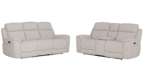 Casual Power Reclining Sofa and Loveseat Set with Power Headrests and Lumbar Support