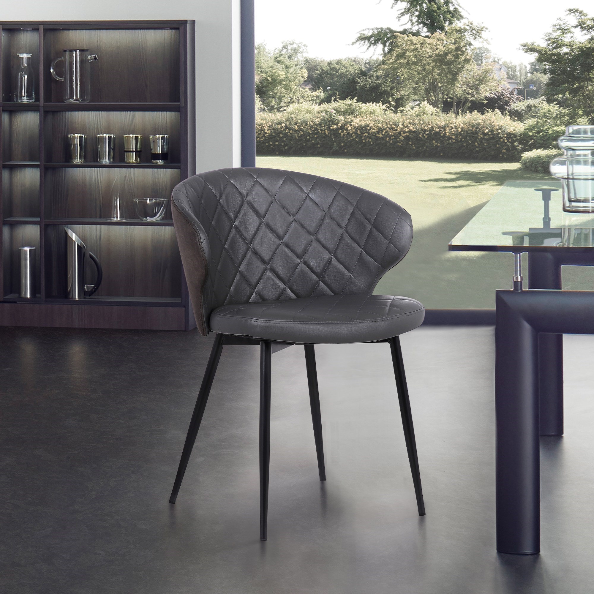 Armen Living Ava Gray Faux Leather Dining Chair
